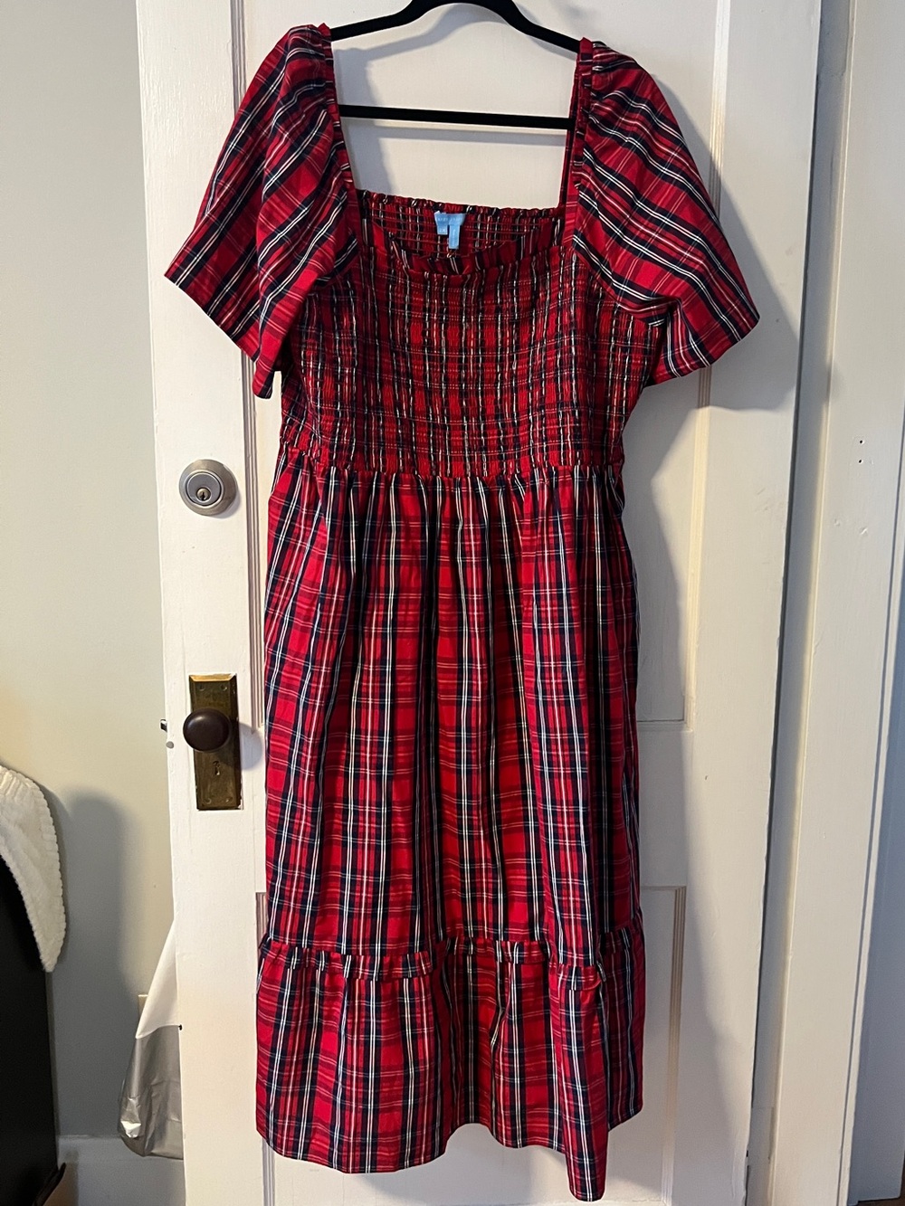🇺🇸NWOT Draper James Red blue white Plaid Smocked Maxi Dress size 2X 4th of July